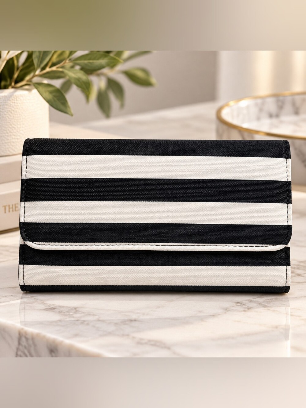 Kut From The Kloth Black White Striped Trifold Wallet NWT